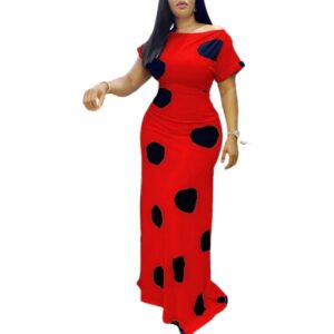 Plus Size Short Sleeve Polka Dot Maxi Dress