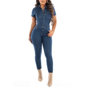 Women Short Sleeve Denim Jeans Jumpsuit