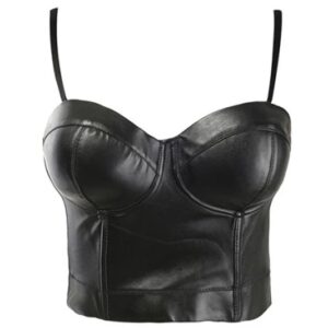Women’s Push Up Sheer Mesh Half Faux Leather Corset
