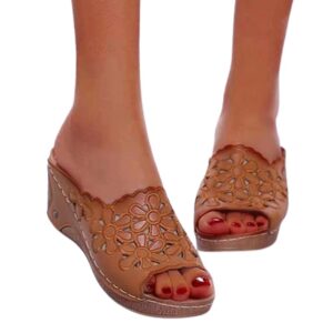 Women Fish Mouth Hollow Out Floral Wedge Sandals