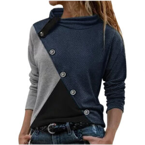 Women Patchwork Vintage Turtleneck Blouse