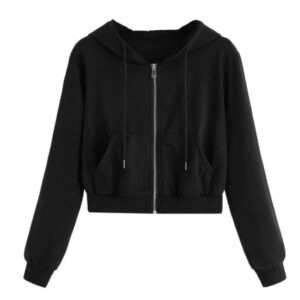 Women Crop Top Hoodie with Zipper