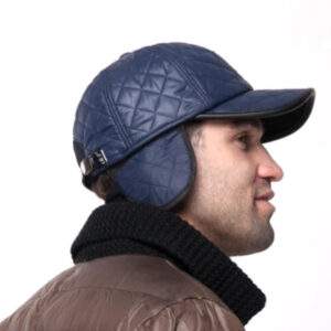 Men Waterproof Faux Leather Baseball Cap with Earflaps