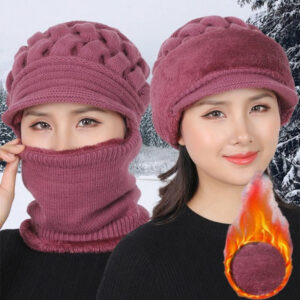 Women Winter Thick Wool Knitted Hat Scarf