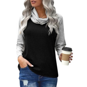 Women Striped Piled Collar Blouse