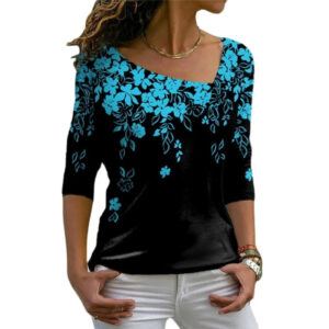 Women Diagonal Collar Top with Floral Print