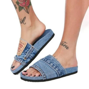 Thick Sole Women Denim Slippers