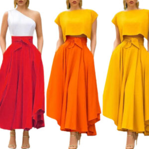High Waist Bow Belt Pleated Maxi Skirt