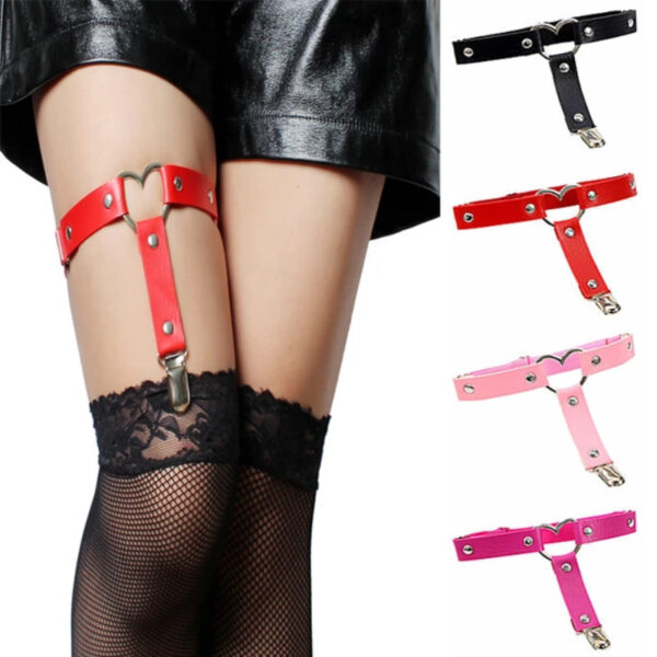 Goth Pu Leather Leg Garter Belt with Heart