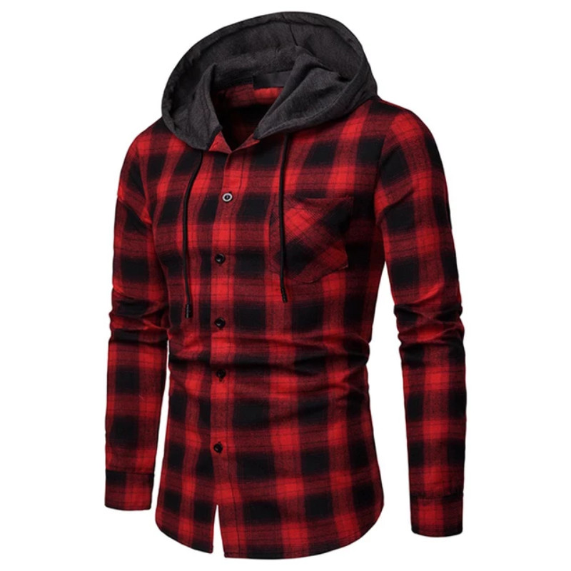 plaid hooded shirt red