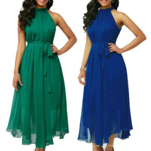 Women Sleeveless Pleated Chiffon Maxi Dress