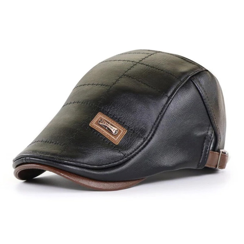 leather newsboy cap black