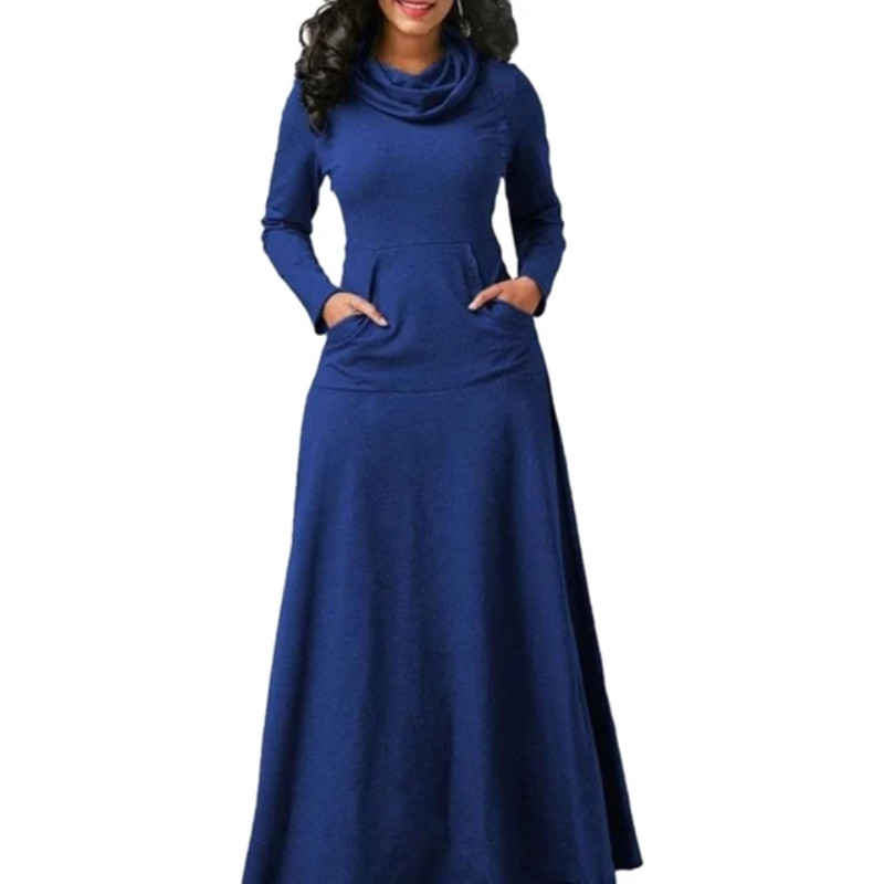 cowl neck maxi dress blue