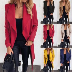 High-Quality Women’s Open Front Long Wool Coat for All Seasons