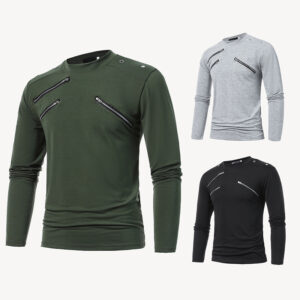 Men’s Casual Half High Collar Multi Zipper Large Shirt