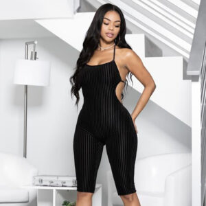 Women’s Sleeveless Tie Halter Fitness Jumpsuit