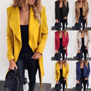 High-Quality Women’s Open Front Long Wool Coat for All Seasons