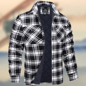 Men’s Long Sleeve Lapel Thick Lined Padded Checked Shirt