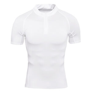 Men’s Short Sleeve Stand Collar Zip Fitness Shirt