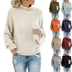 Thick Thread Turtleneck Pullover for Women
