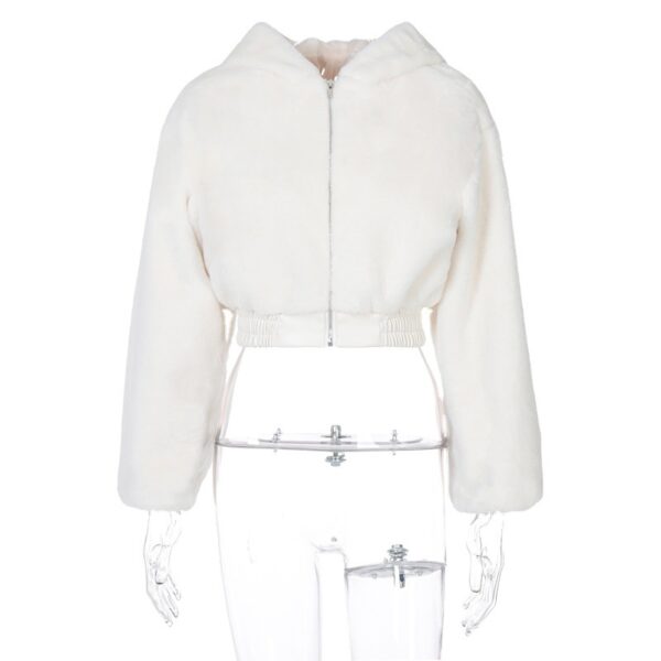 Women Velvet Hooded Cropped Fur Jacket - Image 5