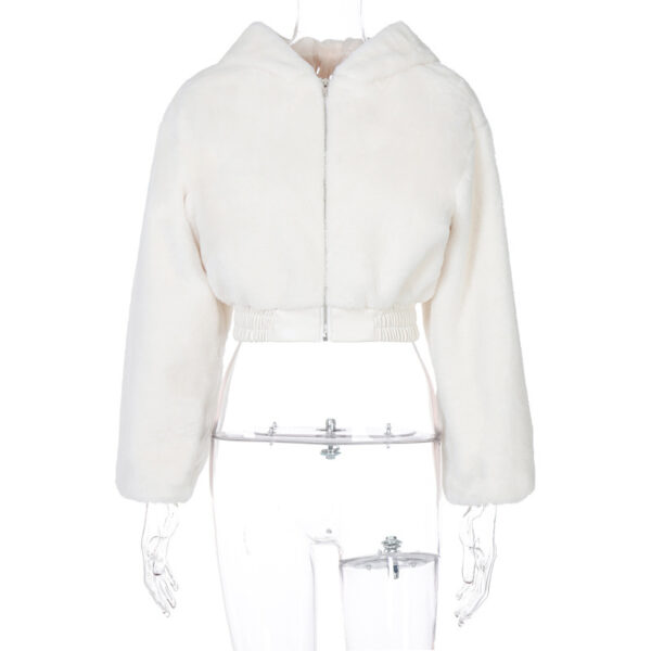 Women Velvet Hooded Cropped Fur Jacket - Image 6