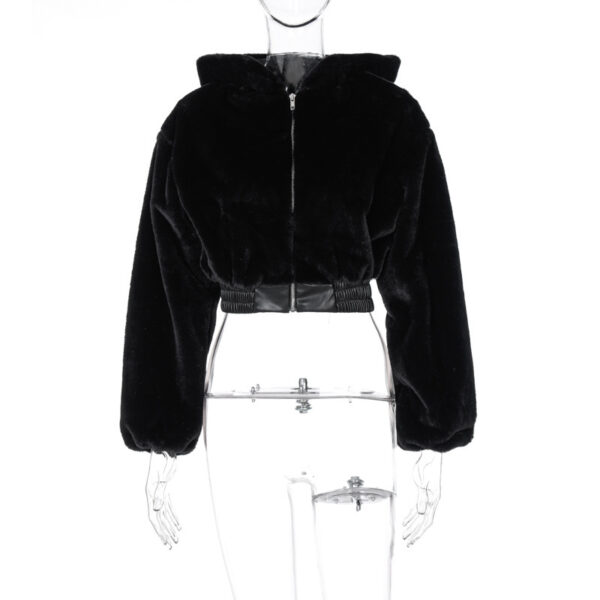 Women Velvet Hooded Cropped Fur Jacket - Image 4