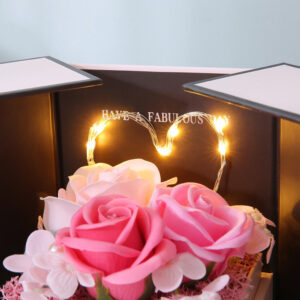 Heart Shaped Led Light Pink Soap Rose Flower with Creative Gift Box