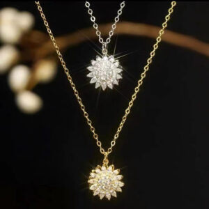 Full Of Rhinestones Rotatable Sunflower Necklace Pendant