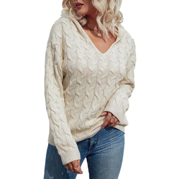 Cable Knit V Neck Hooded Sweater for Women - Image 10