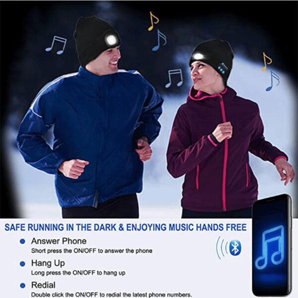 Warm Bluetooth 5.0 Wireless Beanie Hat with LED Light - Image 2