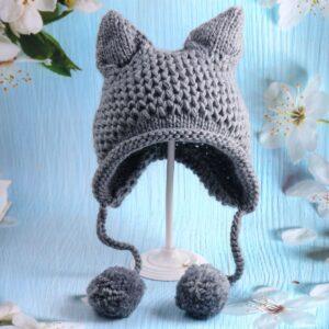 Cartoon Cat Ear Ball Knitted Hat