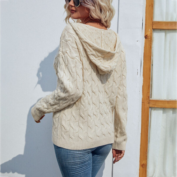 Cable Knit V Neck Hooded Sweater for Women - Image 8