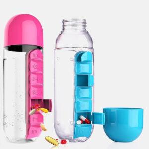 7-Day Plastic Travel Pill Organizer Water Bottle with Medicine Box