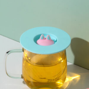 Cute Cartoon Cat Ear Silicone Sealing Lid for Leakproof and Dustproof Tea Mug Cup Bowl Cover