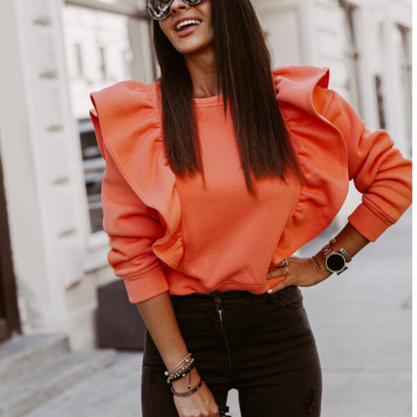 Long-Sleeved Ruffled Fleece Sweater for Women - Image 3