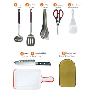 Portable 8-Piece Camp Kitchen Cooking Utensil Set with Travel Organizer – Compact Grill Accessories for BBQ, Camping, and Hiking