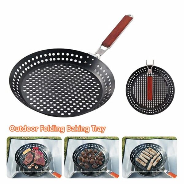 Compact Round Foldable Frying Pan for Outdoor Camping and BBQ, Perfect for Grilling Steaks and Picnic Meals, with Heat-Resistant Design - Image 7