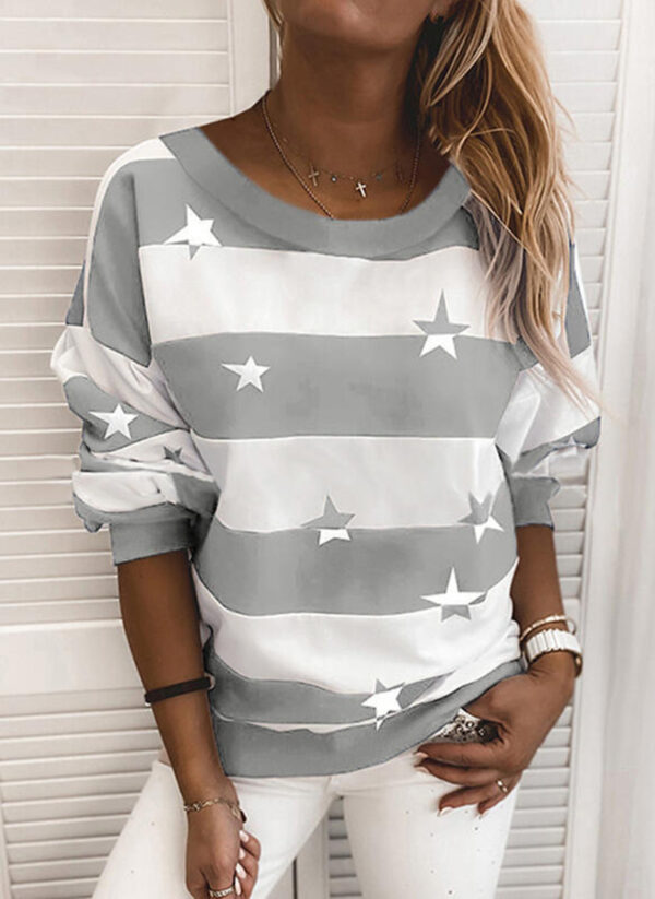 Loose Striped Print Long-Sleeve Sweatshirt for Women - Image 2