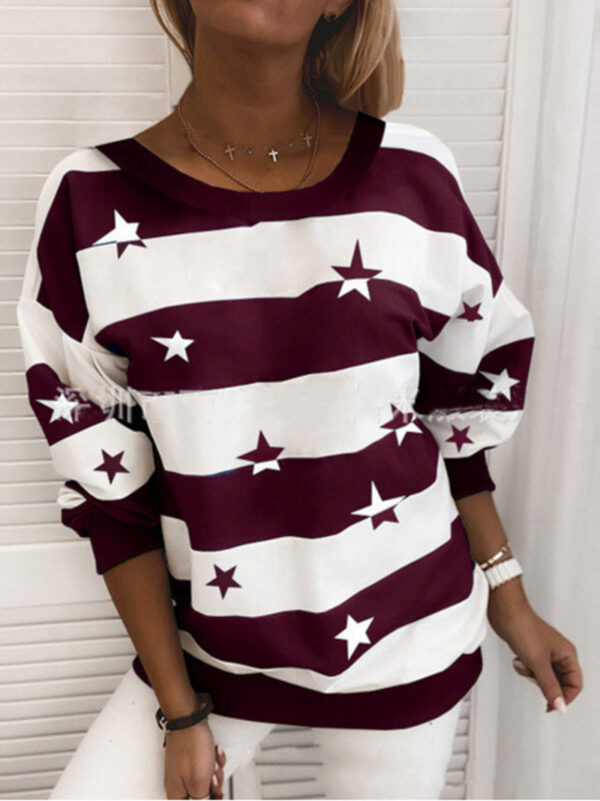 Loose Striped Print Long-Sleeve Sweatshirt for Women - Image 5