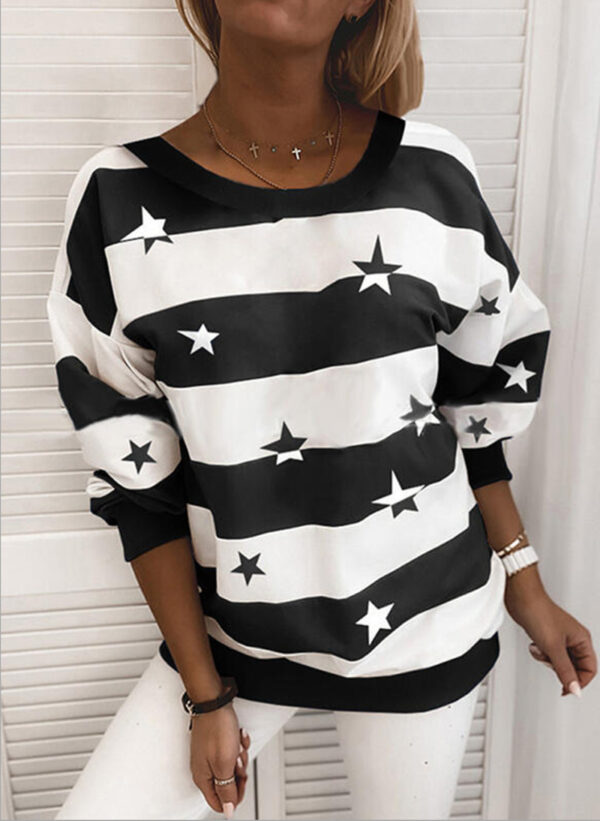 Loose Striped Print Long-Sleeve Sweatshirt for Women - Image 3