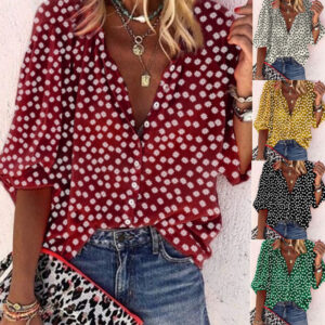 Floral Pattern V-Neck Long Sleeve Women’s Shirt with Print Design