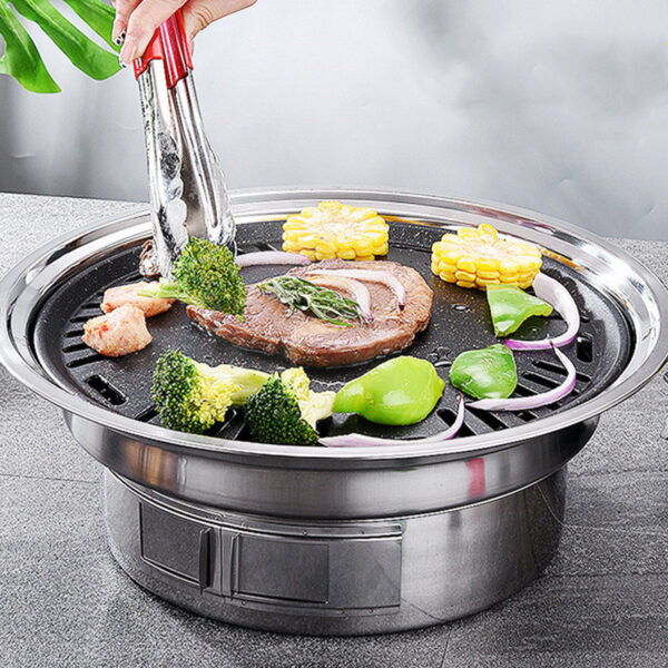 Portable Round Korean BBQ Grill with Non-Stick Stainless Steel and Carbon Stove for Outdoor Cooking - Image 2