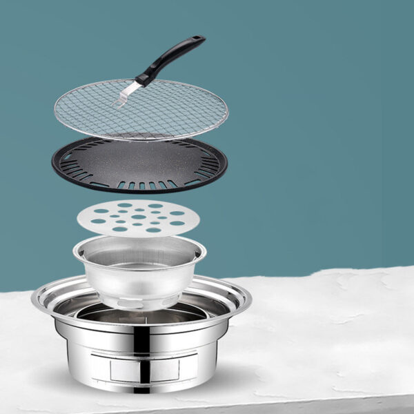 Portable Round Korean BBQ Grill with Non-Stick Stainless Steel and Carbon Stove for Outdoor Cooking - Image 4