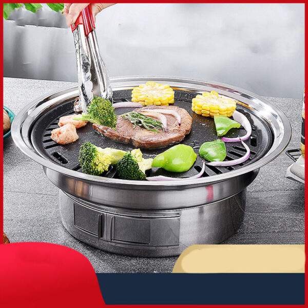 Portable Round Korean BBQ Grill with Non-Stick Stainless Steel and Carbon Stove for Outdoor Cooking - Image 3