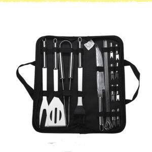 Stainless Steel BBQ Tool Set for Outdoor Grilling: Includes Fork, Shovel, Clamp, and Brush