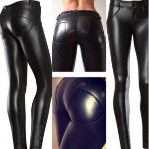 High Elastic Leather Pants for Women with Peach Hip Color