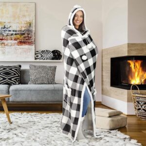 Cozy up with this Checkered Hooded Blanket for the Ultimate Home Leisure Experience