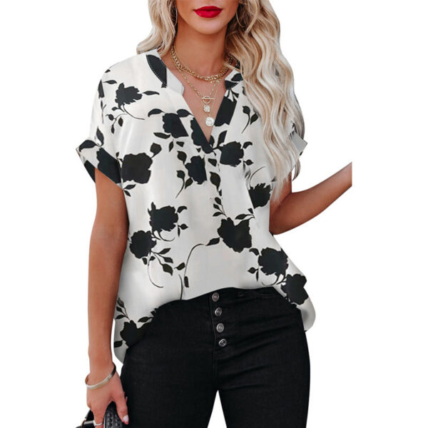 Women's Short-sleeved Shirt with Floral Print Design - Image 10