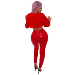 Thick Plush Velvet PU Leather Pants for Women with High Elasticity